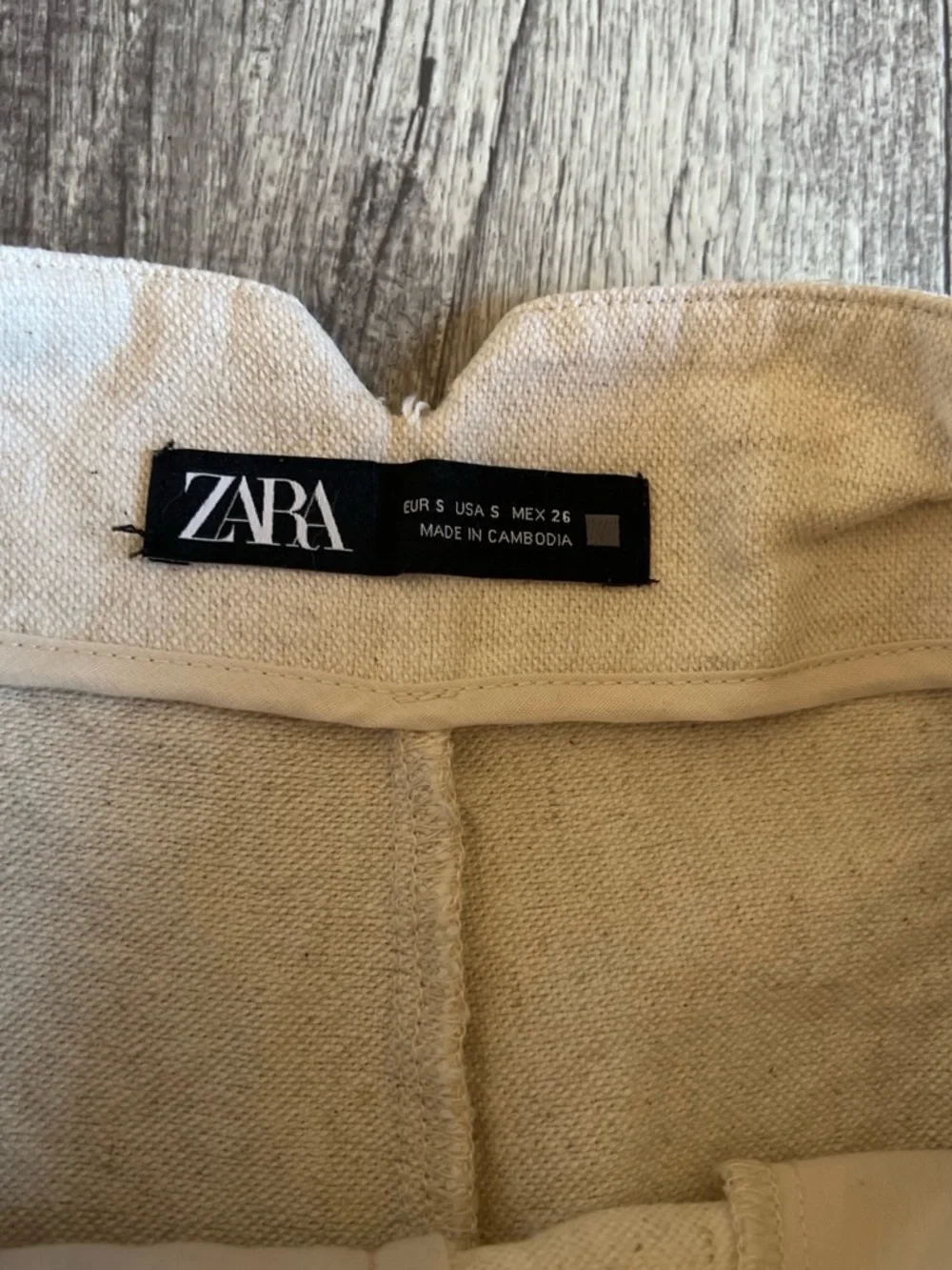 Zara Wide-Leg High-Waist Cotton Linen Cream Trousers Size S